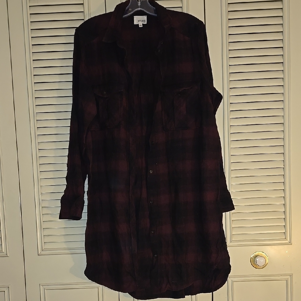 Wilfred Free - Plaid Button-Up Shirt Dress, Size L